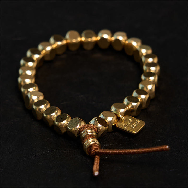 Bracelet porte-bonheur en Buddha Stones , laiton et cuivre, pour prendre soin de soi - Laiton (Tour de poignet : 20-21 cm) - image 0