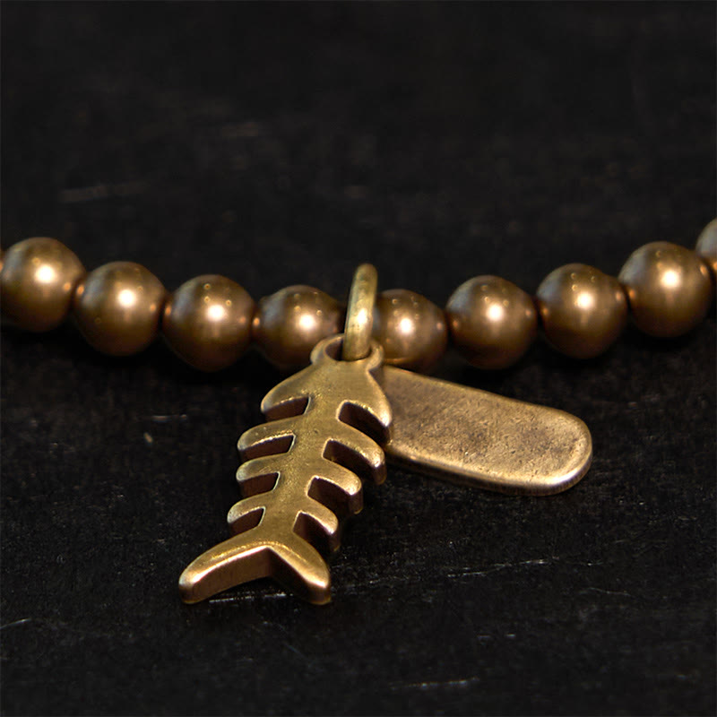 Bracelet de guérison en Buddha Stones, laiton et cuivre, en arêtes de poisson - image 2