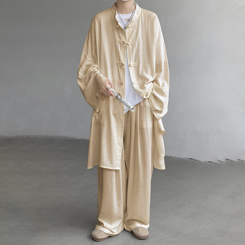Ensemble de vêtements en coton zen à manches longues et boutons de grenouille pour homme, 2 pièces, motif Buddha Stones - image 1
