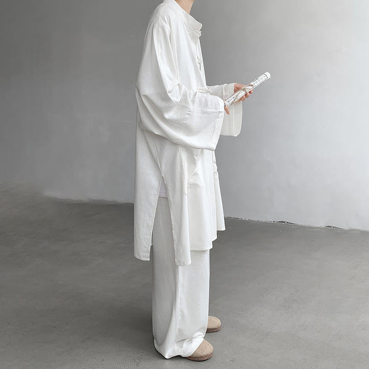Ensemble de vêtements en coton zen à manches longues et boutons de grenouille pour homme, 2 pièces, motif Buddha Stones - image 5