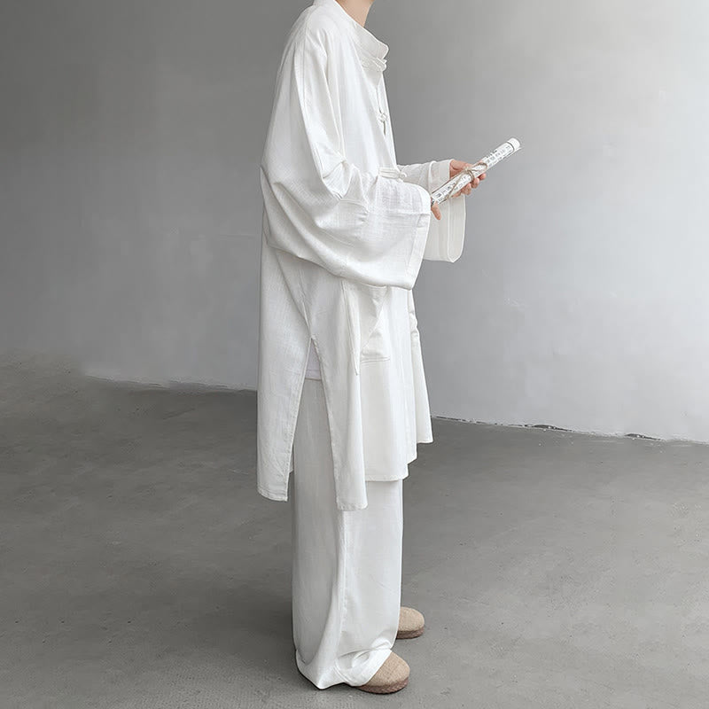 Ensemble de vêtements en coton zen à manches longues et boutons de grenouille pour homme, 2 pièces, motif Buddha Stones - image 5