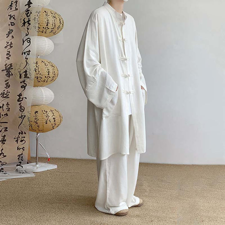 Ensemble de vêtements en coton zen à manches longues et boutons de grenouille pour homme, 2 pièces, motif Buddha Stones - image 4