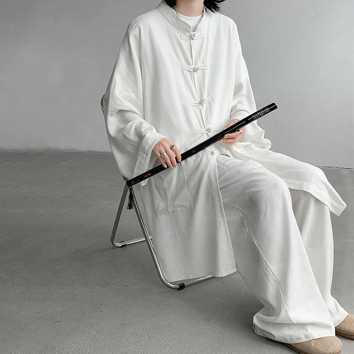 Ensemble de vêtements en coton zen à manches longues et boutons de grenouille pour homme, 2 pièces, motif Buddha Stones - image 8