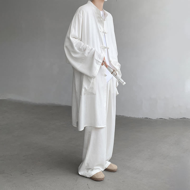 Ensemble de vêtements en coton zen à manches longues et boutons de grenouille pour homme, 2 pièces, motif Buddha Stones - image 7