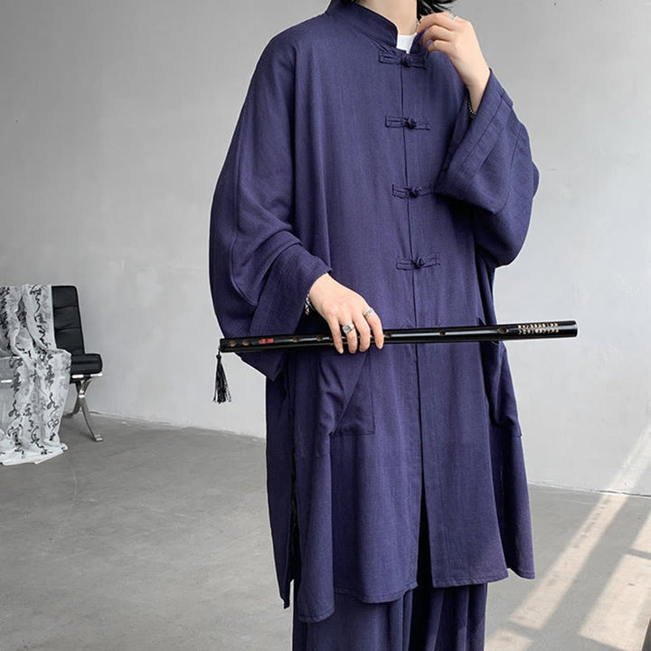 Ensemble de vêtements en coton zen à manches longues et boutons de grenouille pour homme, 2 pièces, motif Buddha Stones - image 17