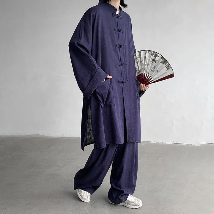 Ensemble de vêtements en coton zen à manches longues et boutons de grenouille pour homme, 2 pièces, motif Buddha Stones - image 13