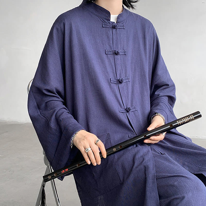 Ensemble de vêtements en coton zen à manches longues et boutons de grenouille pour homme, 2 pièces, motif Buddha Stones - image 15