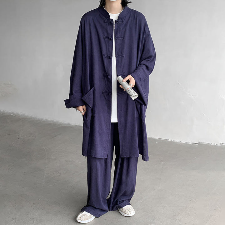 Ensemble de vêtements en coton zen à manches longues et boutons de grenouille pour homme, 2 pièces, motif Buddha Stones - image 12