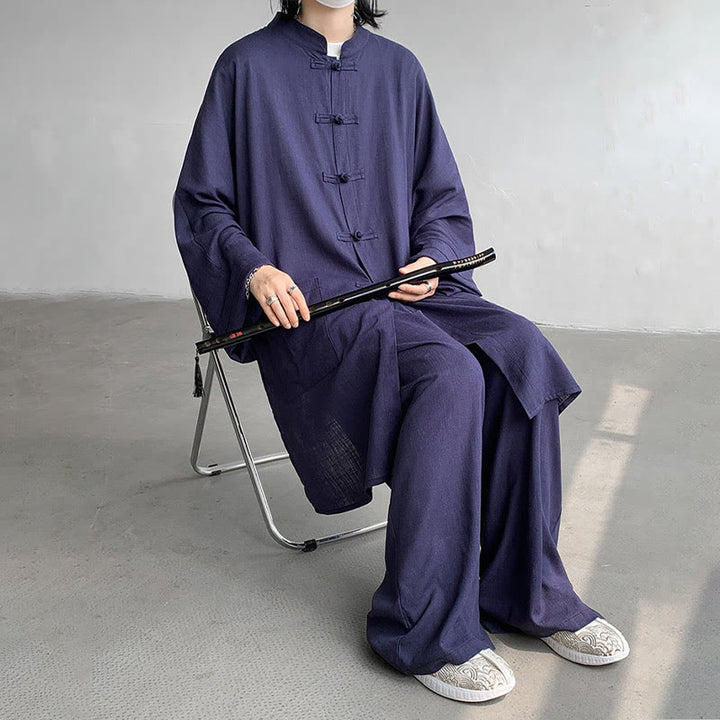 Ensemble de vêtements en coton zen à manches longues et boutons de grenouille pour homme, 2 pièces, motif Buddha Stones - image 15