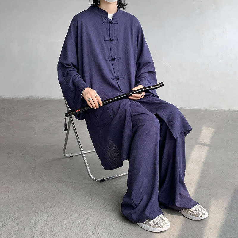 Ensemble de vêtements en coton zen à manches longues et boutons de grenouille pour homme, 2 pièces, motif Buddha Stones - image 14