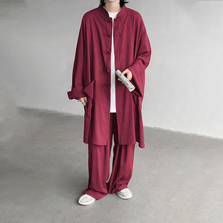 Ensemble de vêtements en coton zen à manches longues et boutons de grenouille pour homme, 2 pièces, motif Buddha Stones - image 20