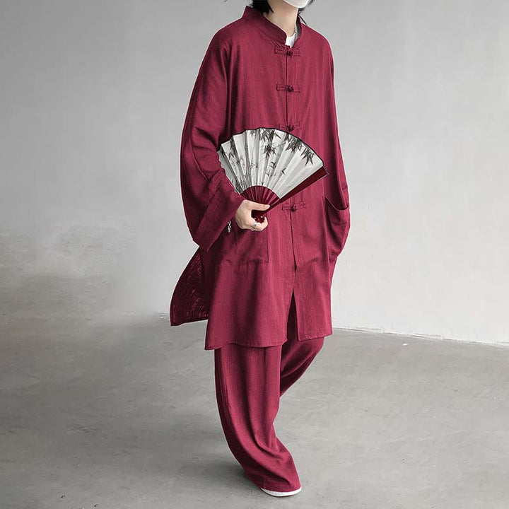 Ensemble de vêtements en coton zen à manches longues et boutons de grenouille pour homme, 2 pièces, motif Buddha Stones - image 19