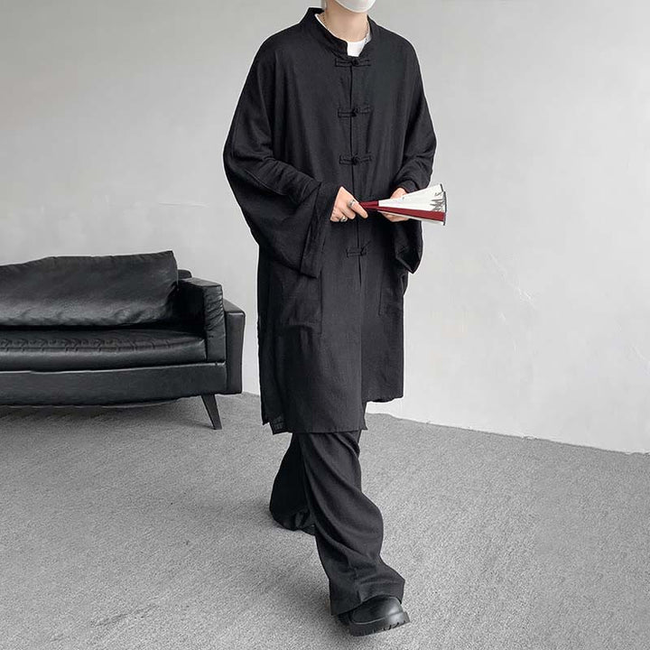 Ensemble de vêtements en coton zen à manches longues et boutons de grenouille pour homme, 2 pièces, motif Buddha Stones - image 22