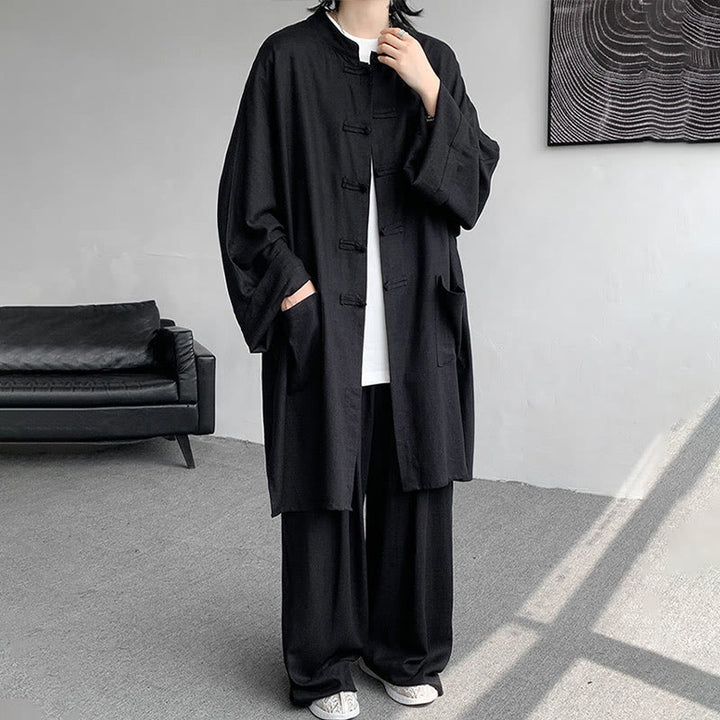Ensemble de vêtements en coton zen à manches longues et boutons de grenouille pour homme, 2 pièces, motif Buddha Stones - Noir - US/UK/AU46，EU56 (5XL) - image 21