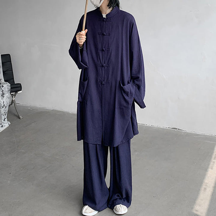 Ensemble de vêtements en coton zen à manches longues et boutons de grenouille pour homme, 2 pièces, motif Buddha Stones - image 13