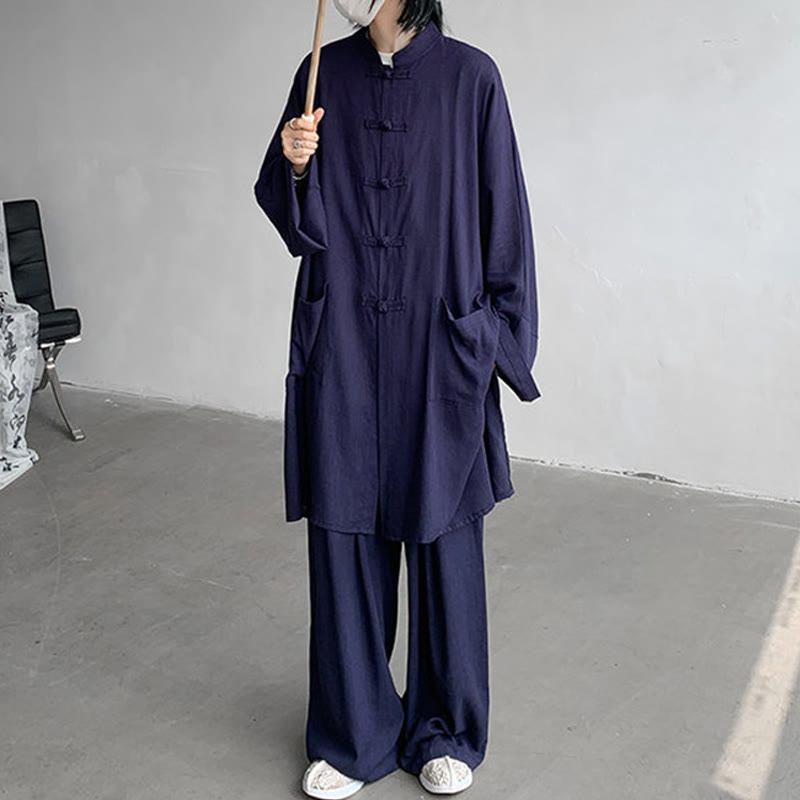 Ensemble de vêtements en coton zen à manches longues et boutons de grenouille pour homme, 2 pièces, motif Buddha Stones - image 14