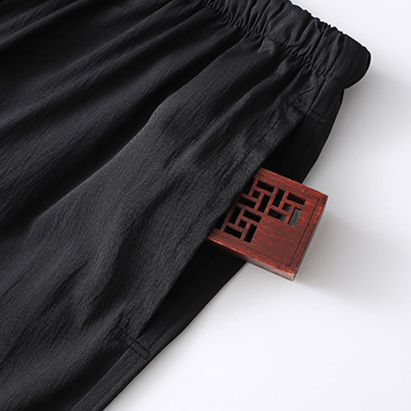 Ensemble de 2 Buddha Stones de costume Tang traditionnel à boutons de grenouille pour hommes, chemise à manches longues et pantalon