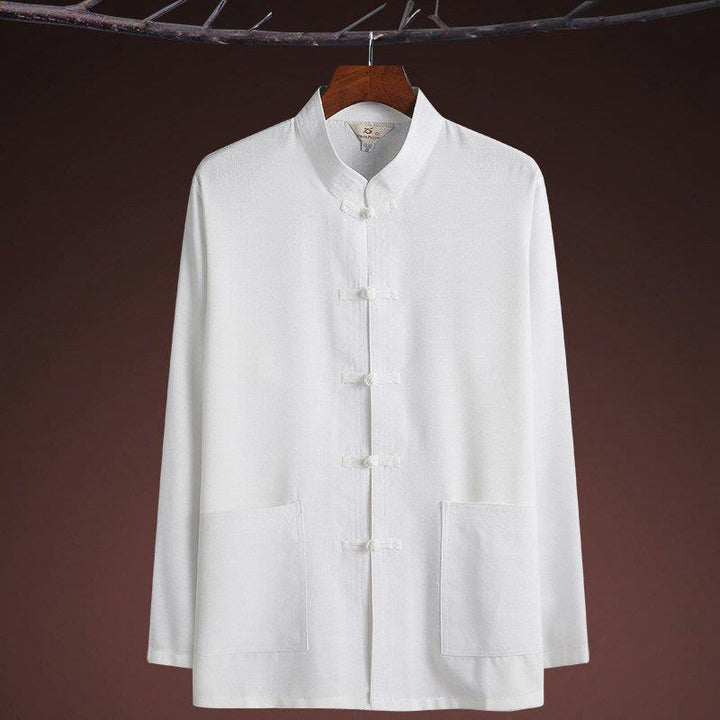 Ensemble chemise à manches longues et pantalon pour homme, 2 pièces, couleur unie, Buddha Stones de grenouille, style Tang - image 22