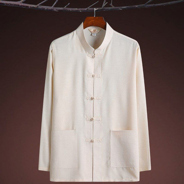 Ensemble chemise à manches longues et pantalon pour homme, 2 pièces, couleur unie, Buddha Stones de grenouille, style Tang - image 19