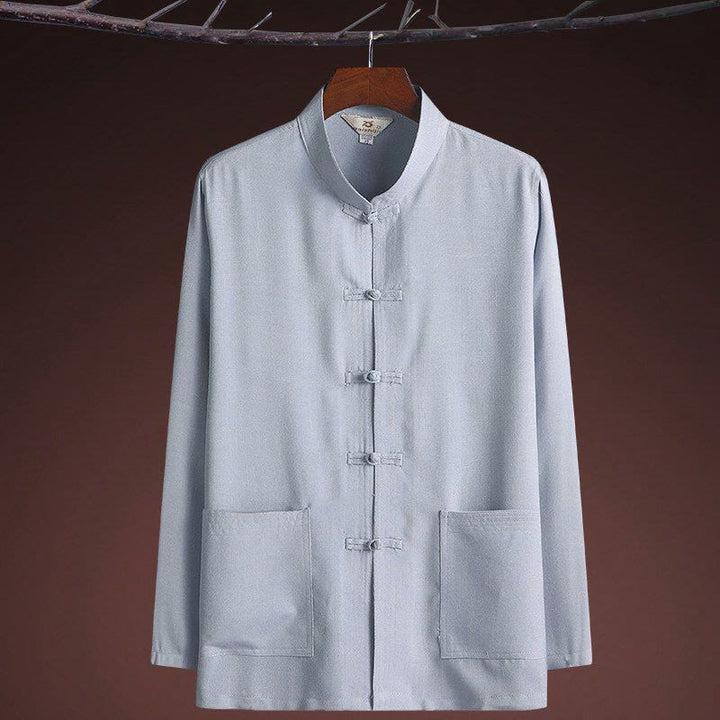 Ensemble chemise et pantalon à manches longues pour homme , Buddha Stones , couleur unie Tang Suit 2 pièces, fermeture à boutons grenouille - image 5