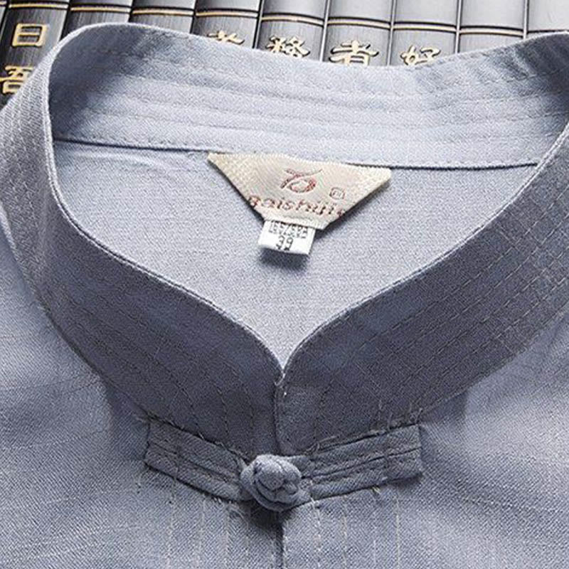 Ensemble chemise à manches longues et pantalon pour homme, 2 pièces, couleur unie, Buddha Stones de grenouille, style Tang - image 8