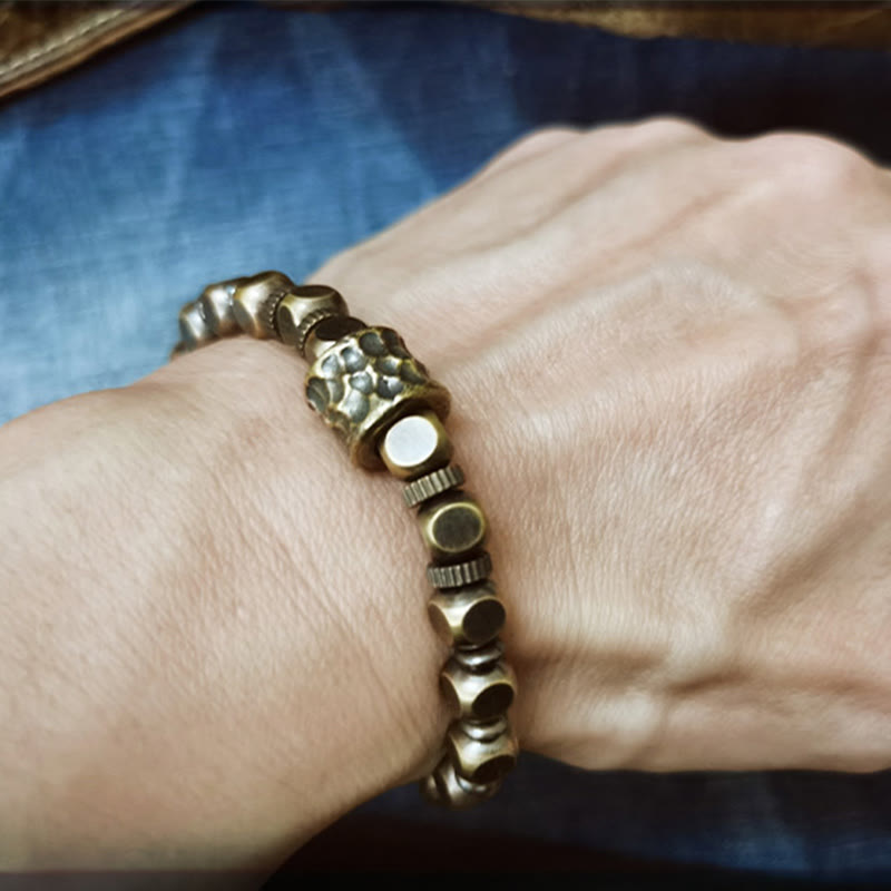 Bracelet d'équilibre en laiton et cuivre avec motif météorite et Buddha Stones - image 3