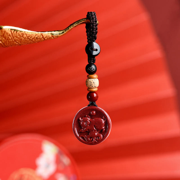 Buddha Stones Zodiaque chinois Cinabre Calme Téléphone Décoration à suspendre Porte-clés Collier Pendentif