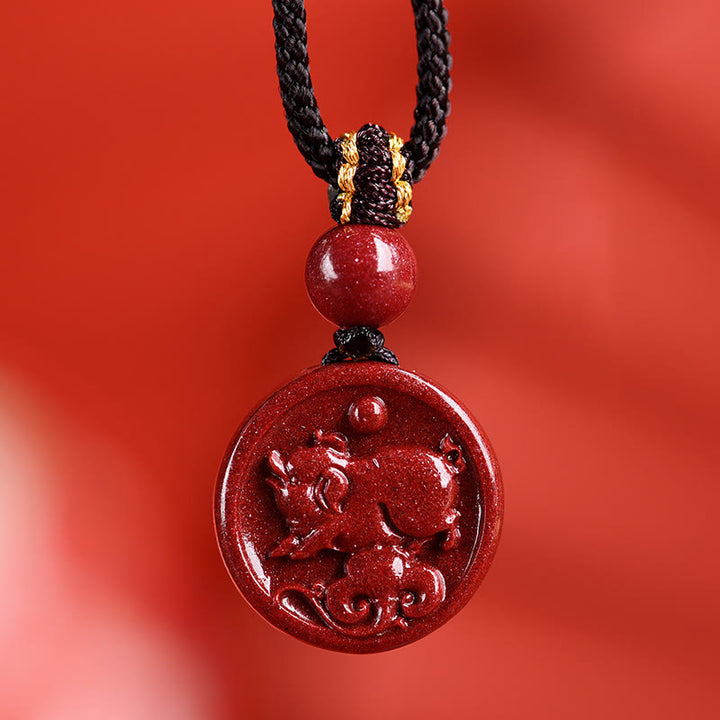 Buddha Stones Zodiaque chinois Cinabre Calme Téléphone Décoration à suspendre Porte-clés Collier Pendentif