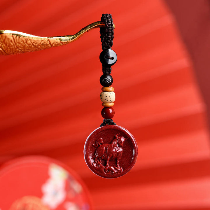 Buddha Stones Zodiaque chinois Cinabre Calme Téléphone Décoration à suspendre Porte-clés Collier Pendentif