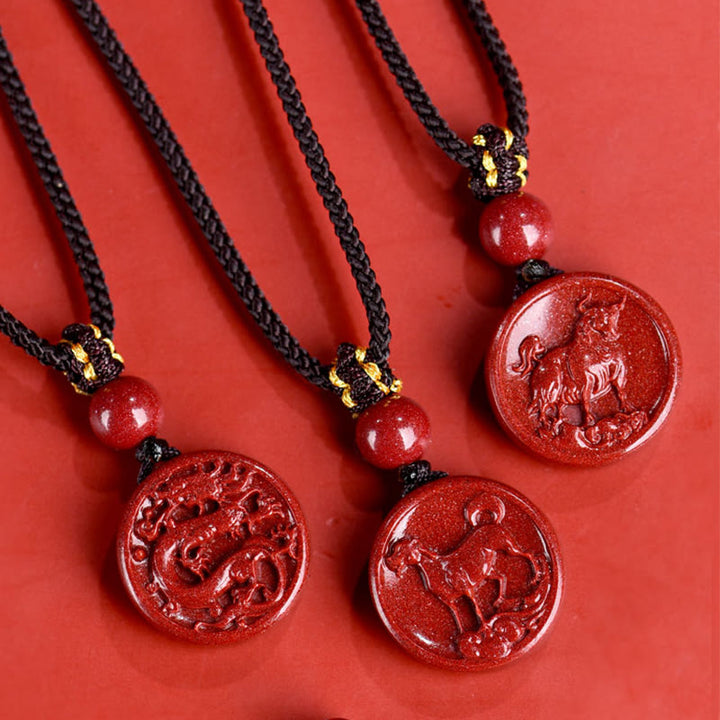 Buddha Stones Zodiaque chinois Cinabre Calme Téléphone Décoration à suspendre Porte-clés Collier Pendentif