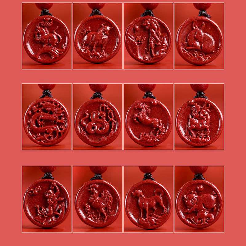 Buddha Stones Zodiaque chinois Cinabre Calme Téléphone Décoration à suspendre Porte-clés Collier Pendentif