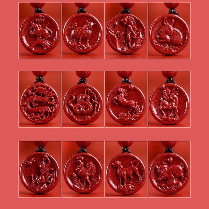 Buddha Stones Zodiaque chinois Cinabre Calme Téléphone Décoration à suspendre Porte-clés Collier Pendentif
