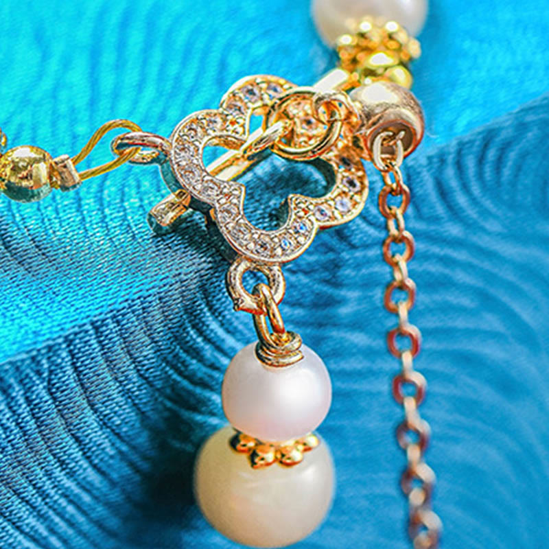 Bracelet d'abondance avec pendentif en trèfle à quatre feuilles en alliage de perles de jade Hetian et Buddha Stones