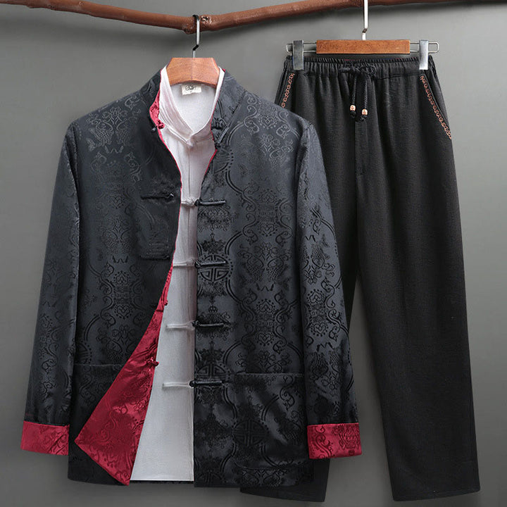 Buddha Stones Ensemble de 2 pièces pour homme avec chemise à manches longues et pantalon à motif de poisson Koi et boutons de grenouille - Gris foncé - US/UK/AU42，EU52 (3XL) - image 20
