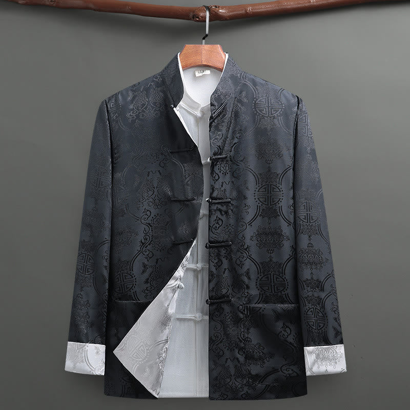 Chemise à manches longues pour homme Buddha Stones Tang Suit à boutons grenouille, motif carpe koï, avec poches - Gris - US/UK/AU42，EU52 (3XL) - image 10