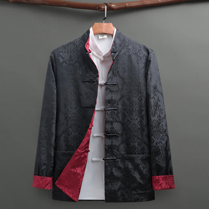 Chemise à manches longues pour homme Buddha Stones Tang Suit à boutons grenouille, motif carpe koï, avec poches - Gris foncé - US/UK/AU42，EU52 (3XL) - image 12