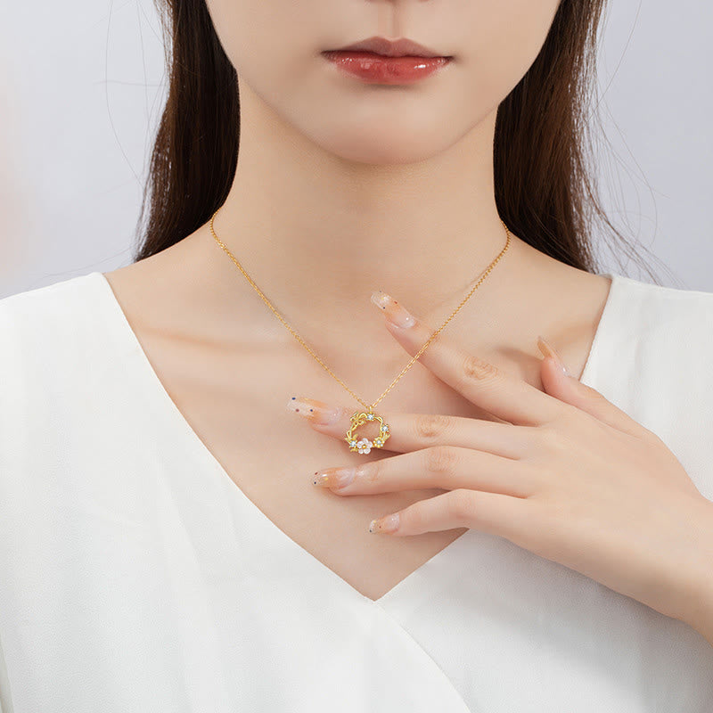 Collier pendentif bénédiction fleur de pêcher papillon coquillage en argent sterling 925 Buddha Stones et zircone cubique - image 8