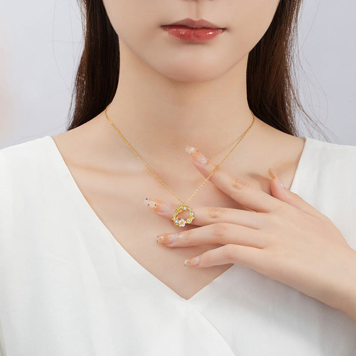 Collier pendentif bénédiction fleur de pêcher papillon coquillage en argent sterling 925 Buddha Stones et zircone cubique - image 8