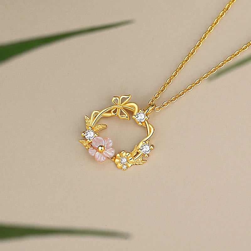 Collier pendentif bénédiction fleur de pêcher papillon coquillage en argent sterling 925 Buddha Stones et zircone cubique - image 2