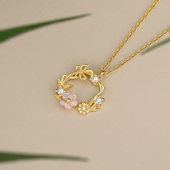 Collier pendentif bénédiction fleur de pêcher papillon coquillage en argent sterling 925 Buddha Stones et zircone cubique - image 2