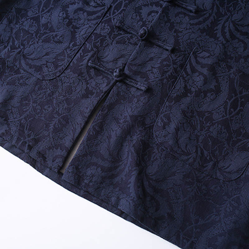 Ensemble 2 pièces pour homme, chemise à manches longues et pantalon en coton à boutons de grenouille, motif vigne jacquard, Buddha Stones - image 7