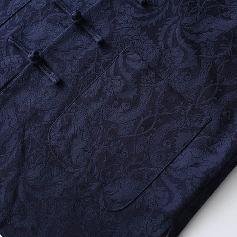 Ensemble 2 pièces pour homme, chemise à manches longues et pantalon en coton à boutons de grenouille, motif vigne jacquard, Buddha Stones - image 5