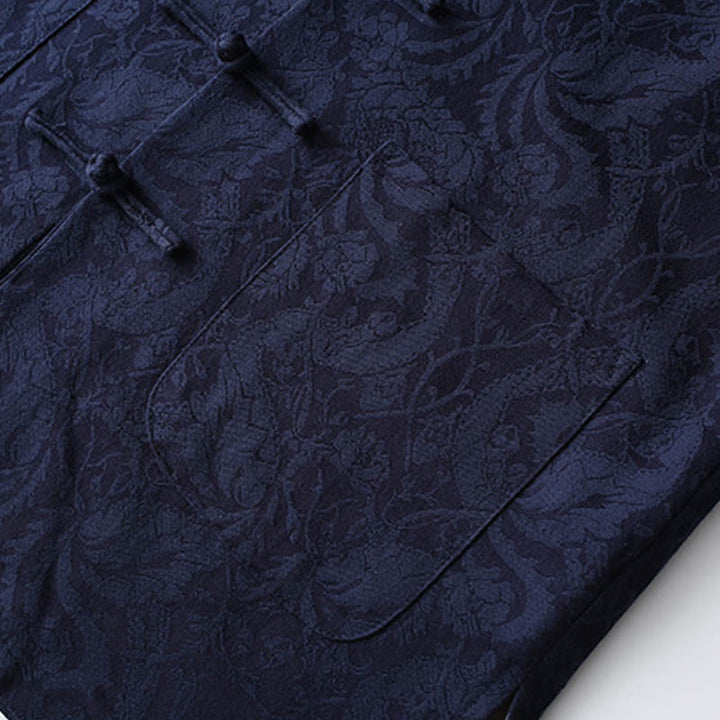 Ensemble 2 pièces pour homme, chemise à manches longues et pantalon en coton à boutons de grenouille, motif vigne jacquard, Buddha Stones - image 5