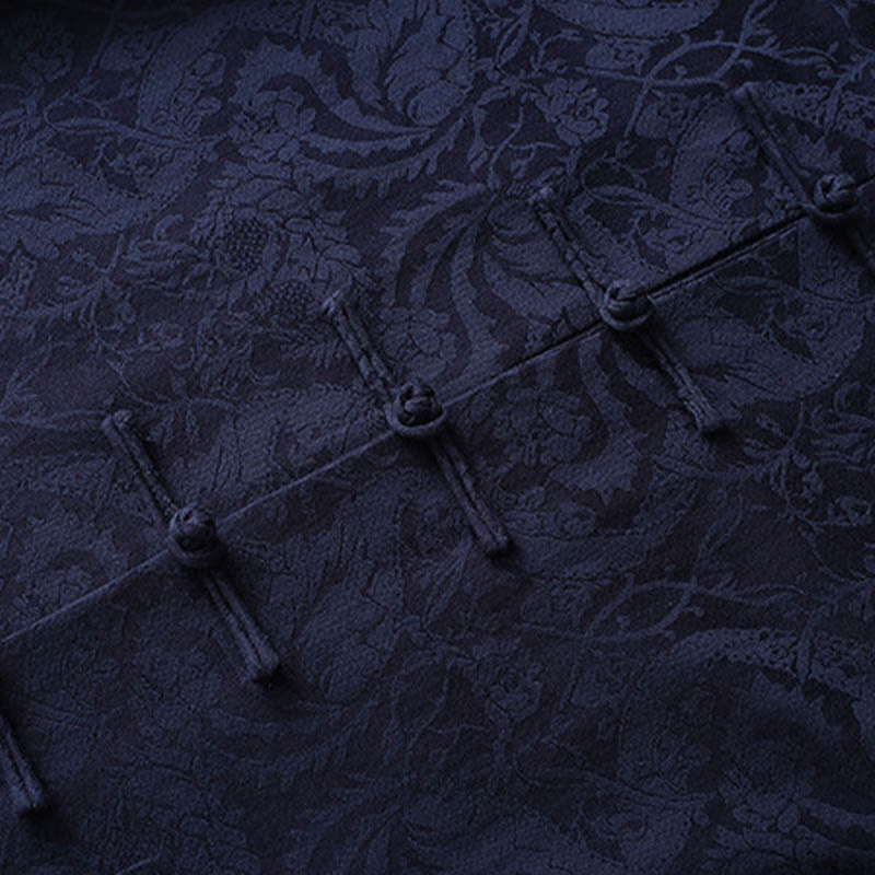 Ensemble 2 pièces pour homme, chemise à manches longues et pantalon en coton à boutons de grenouille, motif vigne jacquard, Buddha Stones - image 4