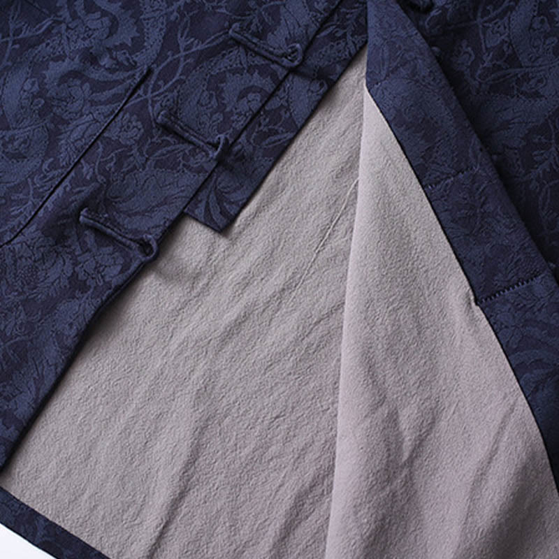 Ensemble 2 pièces pour homme, chemise à manches longues et pantalon en coton à boutons de grenouille, motif vigne jacquard, Buddha Stones - image 3