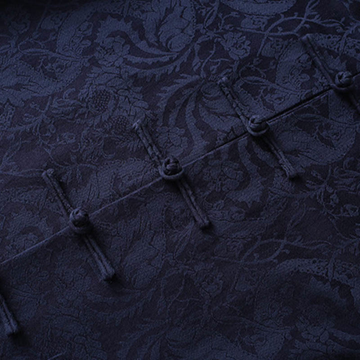 Ensemble 2 pièces pour homme, chemise à manches longues et pantalon en coton à boutons de grenouille, motif vigne jacquard, Buddha Stones - image 4