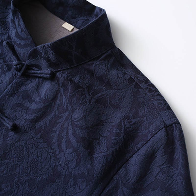 Ensemble 2 pièces pour homme, chemise à manches longues et pantalon en coton à boutons de grenouille, motif vigne jacquard, Buddha Stones - image 2