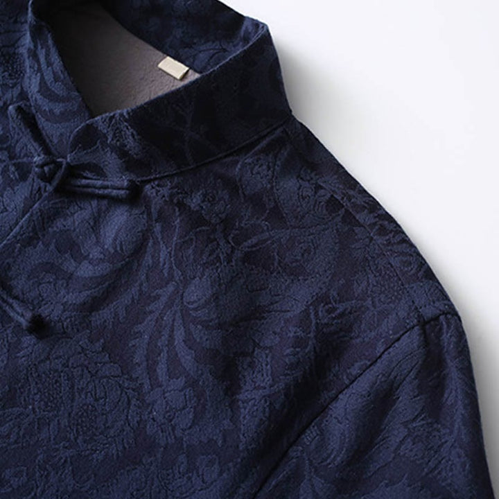 Ensemble 2 pièces pour homme, chemise à manches longues et pantalon en coton à boutons de grenouille, motif vigne jacquard, Buddha Stones - image 2