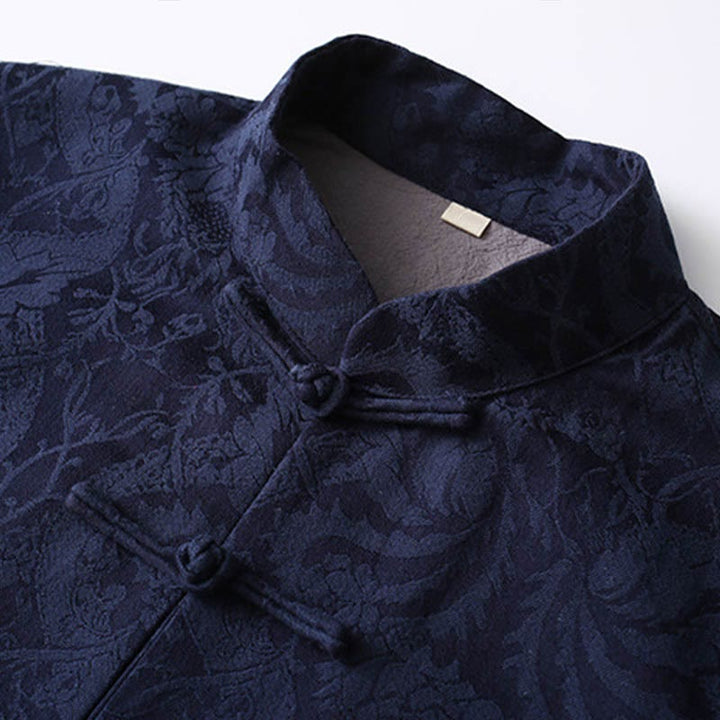 Ensemble 2 pièces pour homme, chemise à manches longues et pantalon en coton à boutons de grenouille, motif vigne jacquard, Buddha Stones - image 1