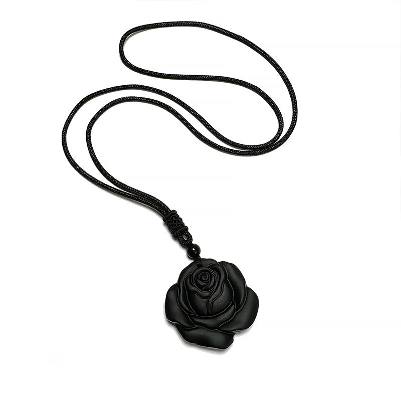 Collier avec pendentif de purification en obsidienne noire et Buddha Stones